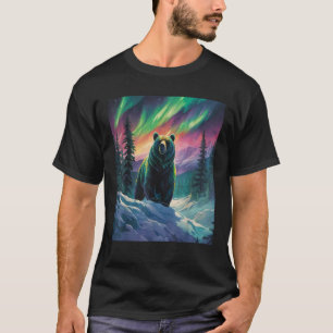 Grizzly Bear Under the Northern Lights Wild Nature T-Shirt
