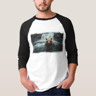 Grizzly Bear & Waterfall Wildlife Design T-Shirt