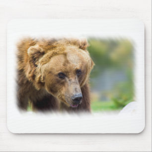 Grizzly Bear White Border Mouse Pad