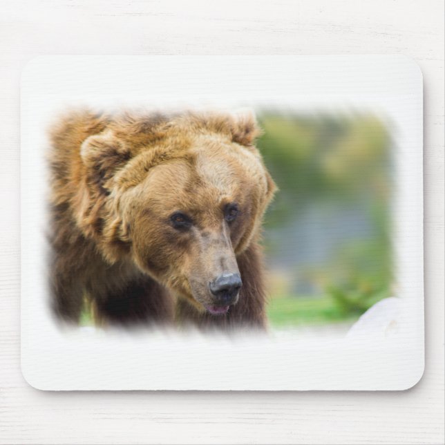 Grizzly Bear White Border Mouse Pad (Front)