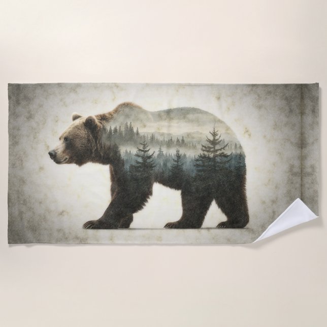 Grizzly Bear Wilderness Art Beach Towel (Front)