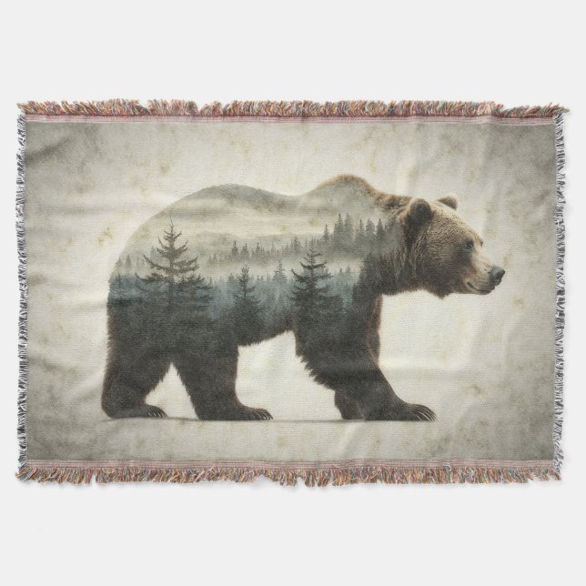 Grizzly Bear Wilderness Art Throw Blanket (Front)