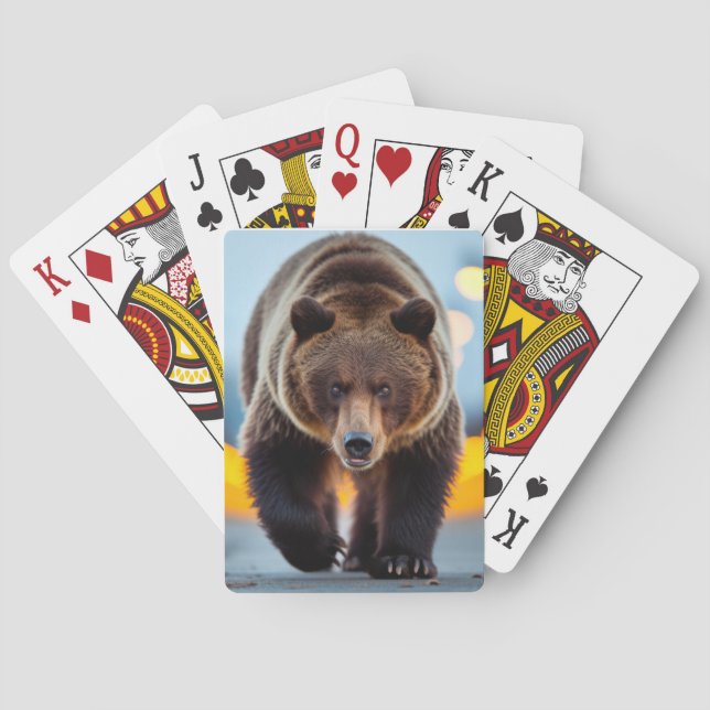 Grizzly Bear Wildlife Animal On Street  Playing Cards (Back)