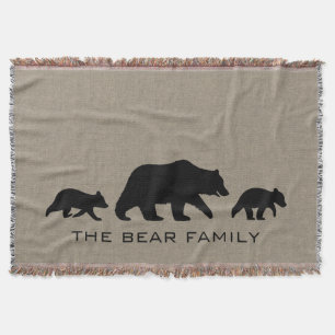 Grizzly Bear with Cubs Silhouettes Custom Text Throw Blanket