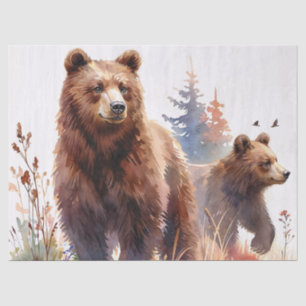 Grizzly Bears Watercolor Woods Tissue Paper