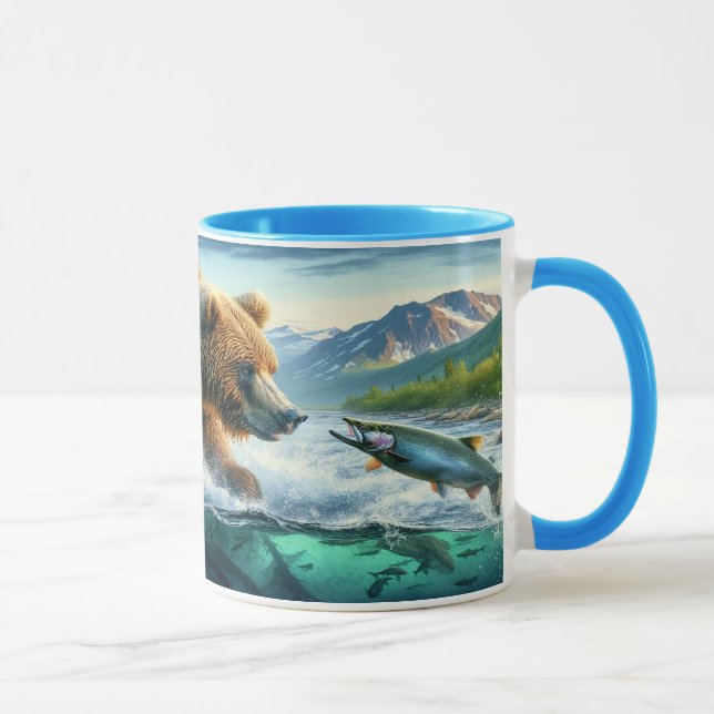 Grizzly Bears with steelhead trout salmon 7x5 Mug (Right)