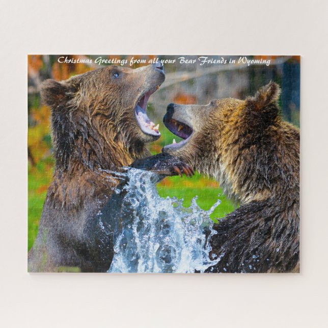 Grizzly Bears Wyoming. Christmas Greetings Jigsaw Puzzle (Horizontal)