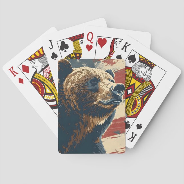 Grizzly Independence day 4th of july Playing Cards (Back)