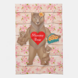 Grizzly Mummy Bear with cubs, Mum love! Tea Towel
