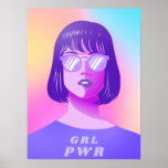 GRL Power Typography & Girl Feminist Purple Hair   Poster<br><div class="desc">This cool poster featuring girl with purple hair illustration & GRL PWR typography would make an amazing gift for modern feminist! Easily change the text by clicking on the "personalise this template" option.</div>