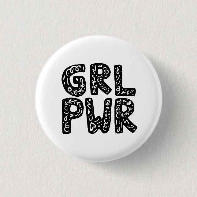 GRL PWR Girl Power Typography Art 3 Cm Round Badge (Front)