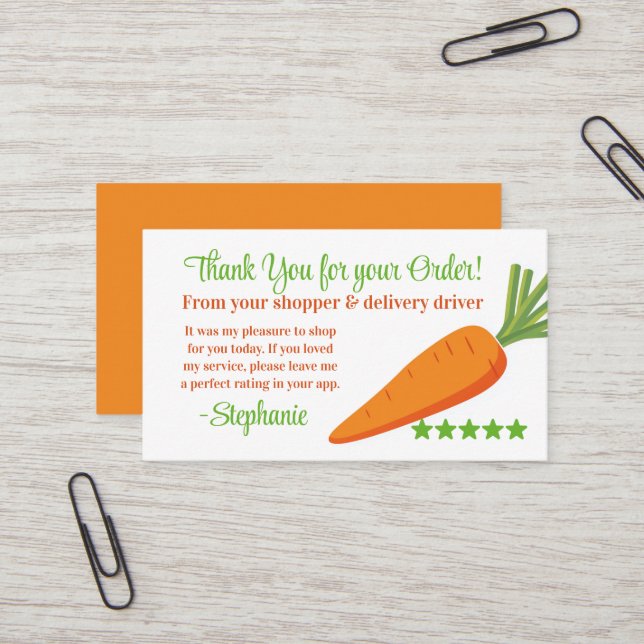 Grocery Delivery Service Thank You Review Stars Business Card (Front/Back In Situ)