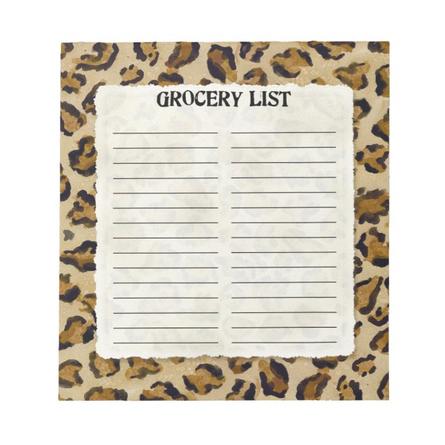 Grocery List Hot Pink Black Leopard Spot Print Art Notepad (Front)