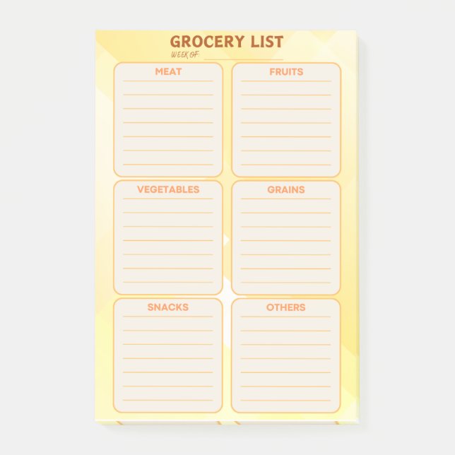 Grocery List Post It Note (Front)