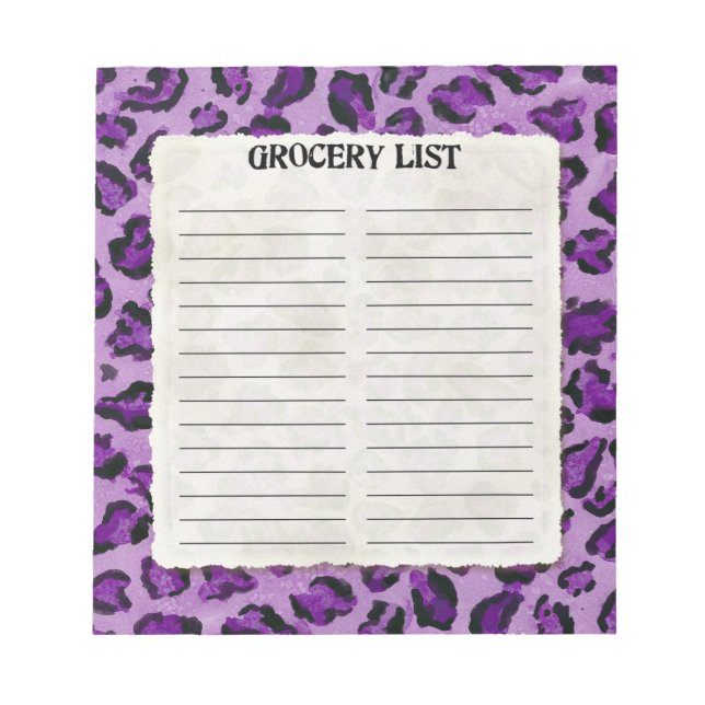 Grocery List Purple Black Leopard Spot Print Art Notepad (Front)