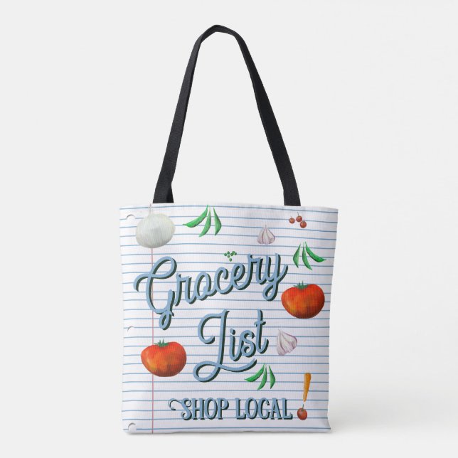 Grocery list, shop local tote bag (Back)