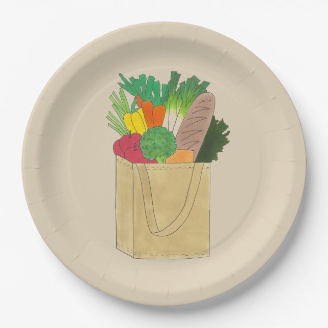 Grocery Shopping Greenmarket Market Fruit Veggies Paper Plate (Front)