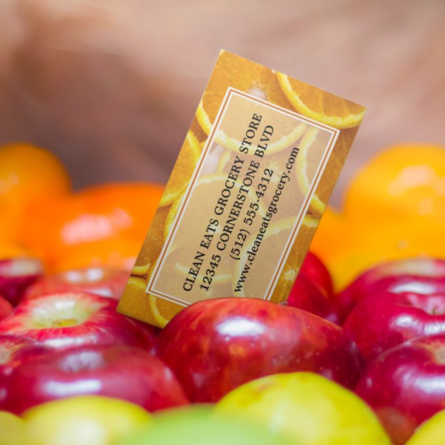 Grocery Store Farmers Market Orange Fruit Business Card (Creator Uploaded)