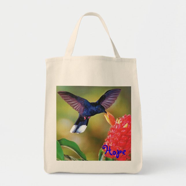 Grocery Tote "Blue Hope Hummingbird " (Front)