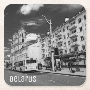 Grodno Belarus Cityscape Architecture City View Square Paper Coaster