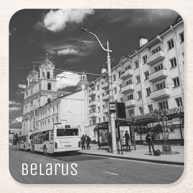 Grodno Belarus Cityscape Architecture City View Square Paper Coaster (Front)