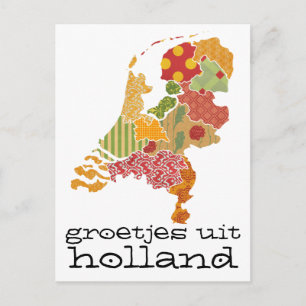 Groetjes Uit Holland Province Map Patchwork Style Postcard