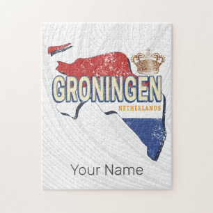 Groningen Netherlands Retro Map Dutch Vintage Jigsaw Puzzle
