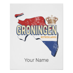 Groningen Netherlands Retro Map Dutch Vintage Poster