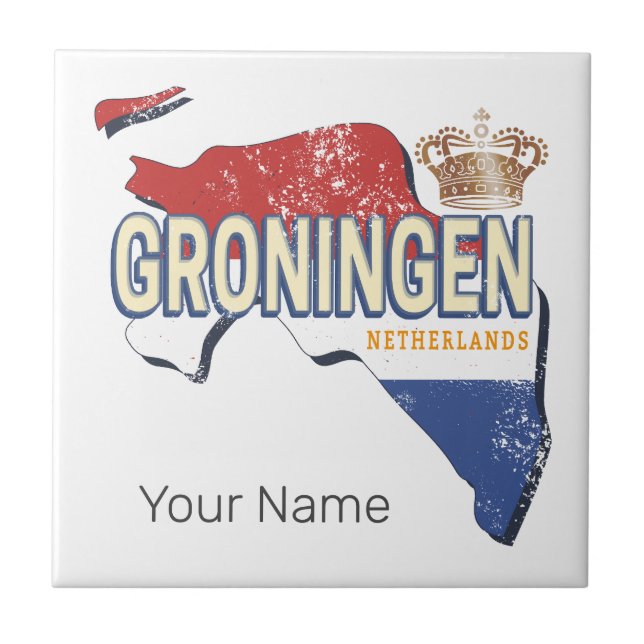 Groningen Netherlands Retro Map Dutch Vintage Tile (Front)