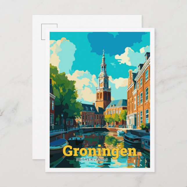 Groningen Netherlands Travel Vintage Illustration Postcard (Front/Back)