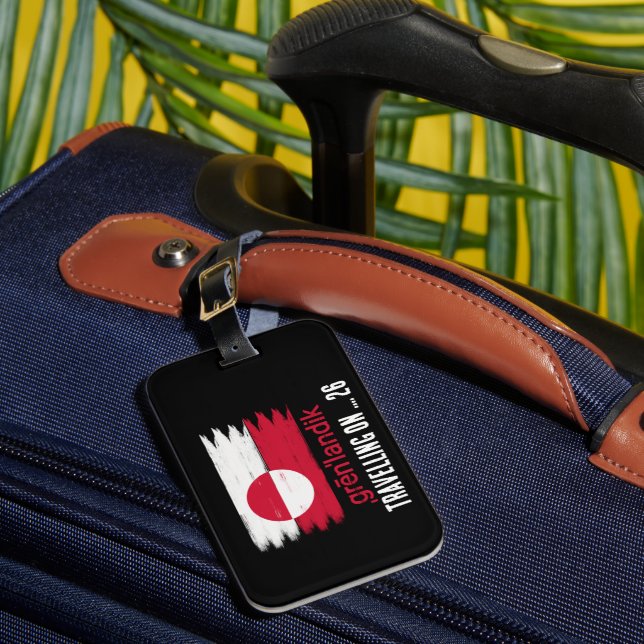 Grönland flagge mit Reisedatum   Luggage Tag (Front Insitu 1)