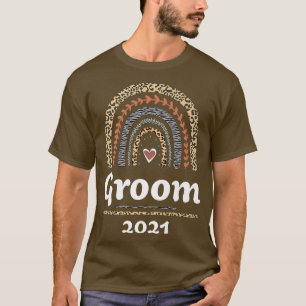 Groom 2021 Married Muted Boho Rainbow Leopard Patt T-Shirt