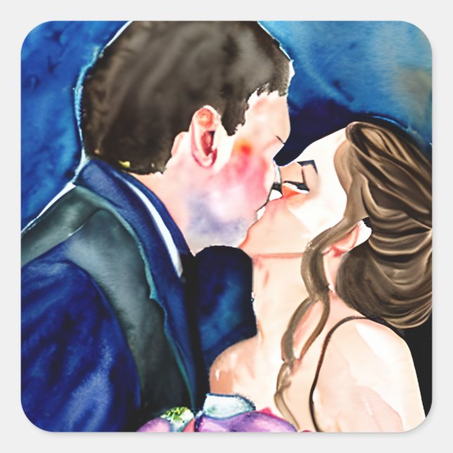 Groom and Bride Wedding Kiss Square Sticker (Front)
