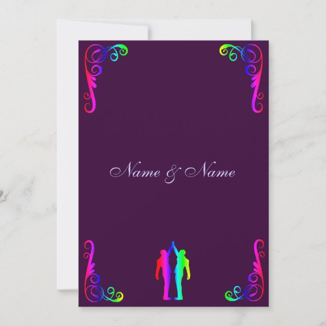 Groom and Groom - Rainbow and Purple Wedding Invitation (Front)