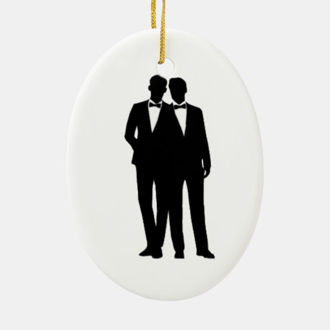 Groom and Groom Wedding Ceramic Tree Decoration (Back)