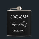 Groom Black Elegant Simple Gifts Wedding  Hip Flask<br><div class="desc">Modern,  elegant,  masculine,  black and white groom flask. Perfect for Wedding favours. You can personalise it with your name and date.</div>