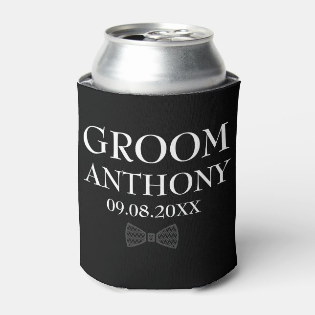 Groom Black Stylish Elegant Modern Gifts Wedding Can Cooler (Can Front)