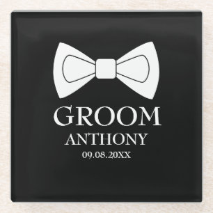 Groom Black White Elegant Modern Wedding  Glass Coaster