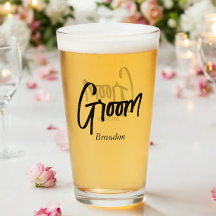 Groom Black White Script Wedding Glass