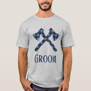 Groom blue and black plaid double cross axe T-Shirt