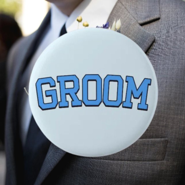 GROOM – Blue College Font Wedding & Bachelor Party 6 Cm Round Badge (Creator Uploaded)