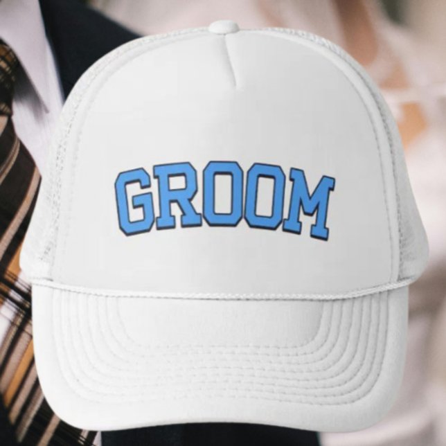 GROOM – Blue College Font Wedding & Bachelor Trucker Hat (Creator Uploaded)