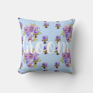 Groom Blue Flowers Floral Wedding Decor Cushion