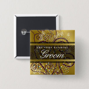 GROOM Boho Purple Spirals Gold Chic Wedding Button
