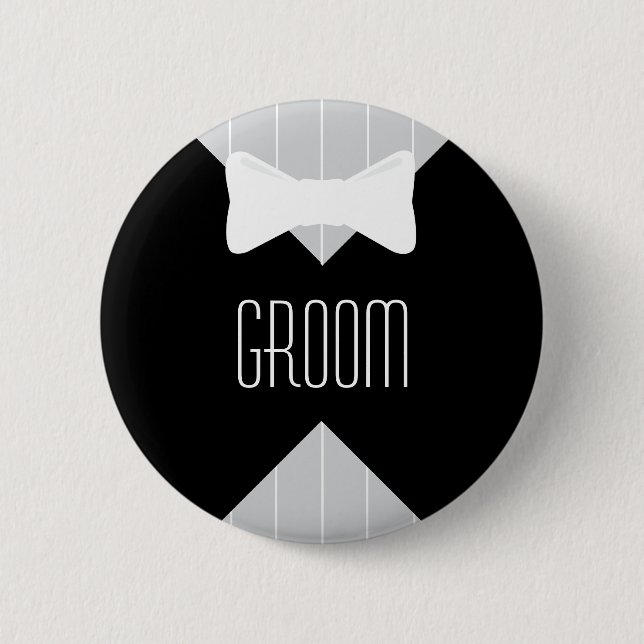 Groom Bowtie & Stripes 6 Cm Round Badge (Front)