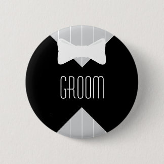 Groom Bowtie & Stripes 6 Cm Round Badge
