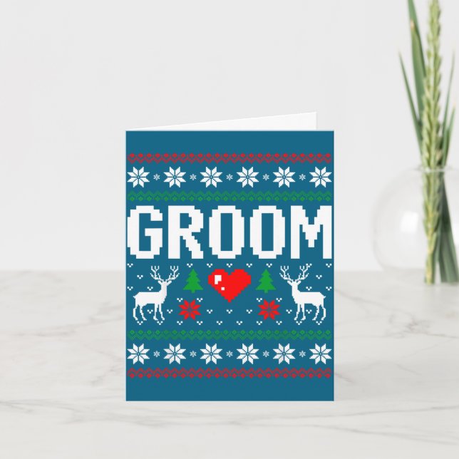 Groom bride engaged married couple ugly christmas card (Front)