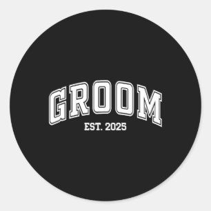 Groom Bride Est. 2025 Retro Just Married Couples W Classic Round Sticker