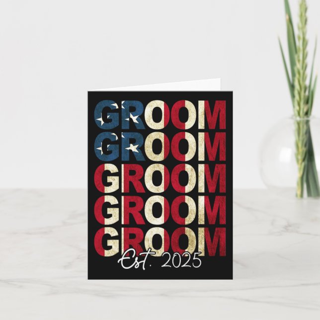 Groom Bride Est. 2025 Us Flag Just Married Couples Card (Front)