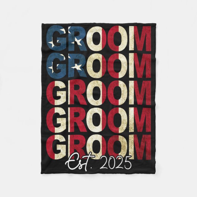 Groom Bride Est. 2025 Us Flag Just Married Couples Fleece Blanket (Front)